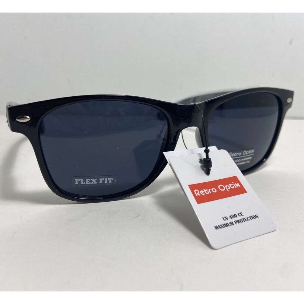 Retro Optix Classic Sunglases Plastic Shiny  Black Frames with Gray Lens NWT